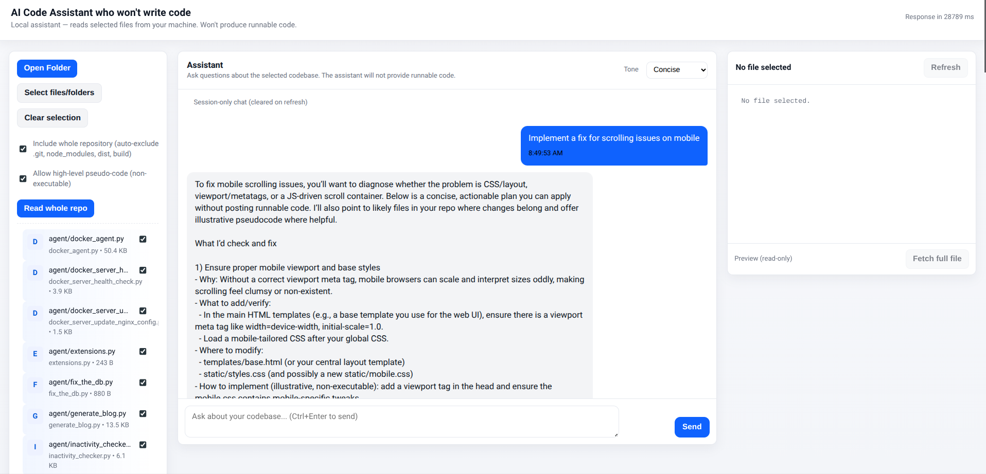 AI Code Assistant Who Won't Write Any Code screenshot